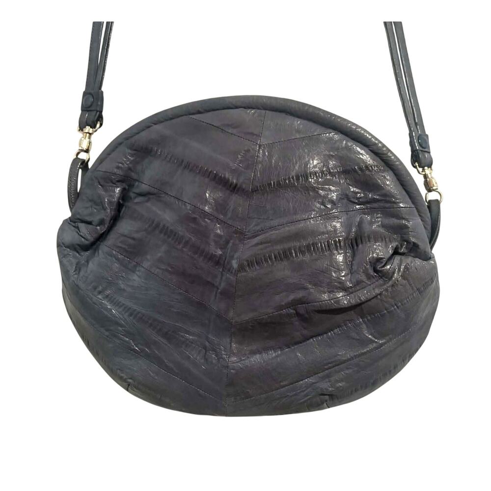 Vintage Gray Leather Reptile Embossed Crossbody Shoulder Bag Convertible Clutch
